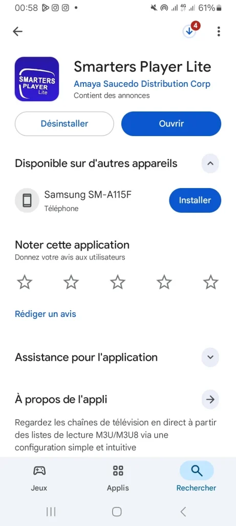 smarters player lite sur le play store