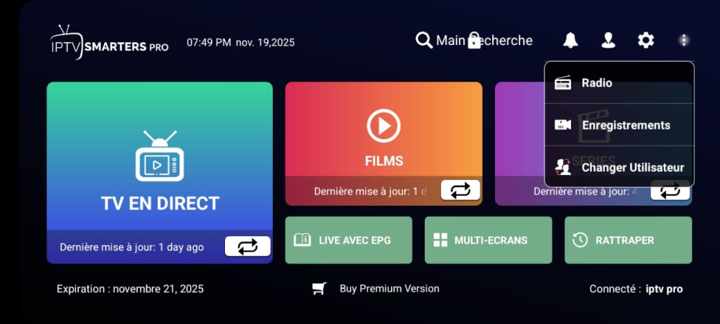 Modifier l’utilisateur d'application IPTV