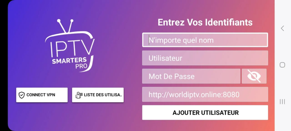 saisir les informations de la liste IPTV