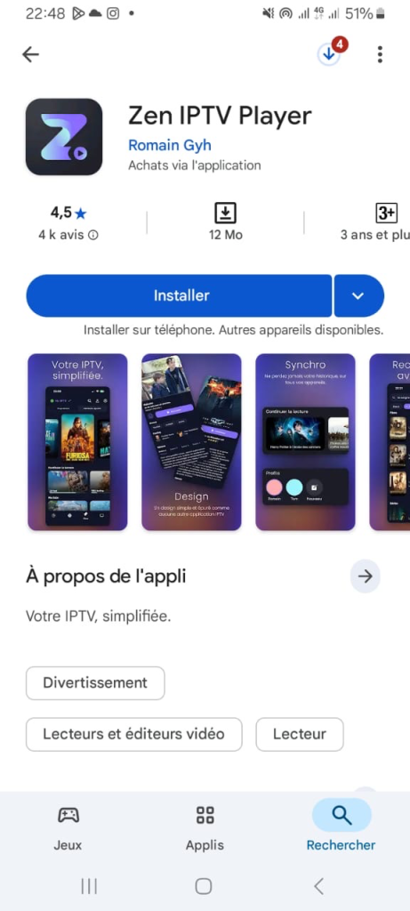 Zen IPTV Player, application IPTV fiable pour Android