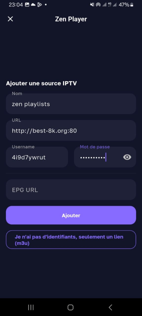 Informations liste IPTV